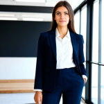 **

"A young professional architect, fully clothed in a modest, stylish business casual outfit (dress pants, blouse, blazer), standing in a bright, modern architectural office with blueprints in hand, appropriate attire, safe for work, perfect anatomy, correct proportions, natural pose, well-formed hands, proper finger count, natural body proportions, professional photography, high quality, family-friendly."

**