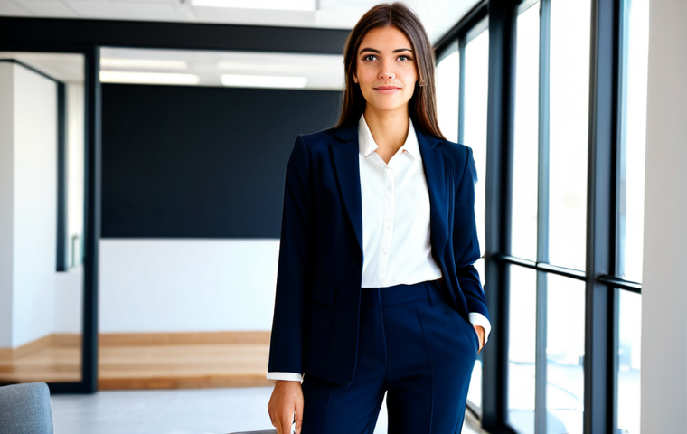 **

"A young professional architect, fully clothed in a modest, stylish business casual outfit (dress pants, blouse, blazer), standing in a bright, modern architectural office with blueprints in hand, appropriate attire, safe for work, perfect anatomy, correct proportions, natural pose, well-formed hands, proper finger count, natural body proportions, professional photography, high quality, family-friendly."

**