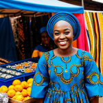 **

"A Nigerian micro-influencer, fully clothed in modest Ankara fashion, smiling genuinely while showcasing handmade crafts at a local market, appropriate attire, safe for work, perfect anatomy, natural proportions, professional photography, vibrant colors, bustling background."

**