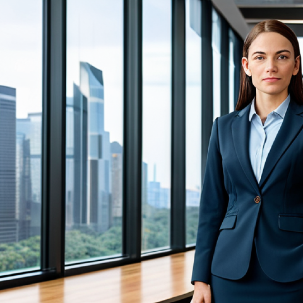 아부자 여행 코스 - **

A professional businesswoman in a modest, tailored business suit, standing confidently in a mode...