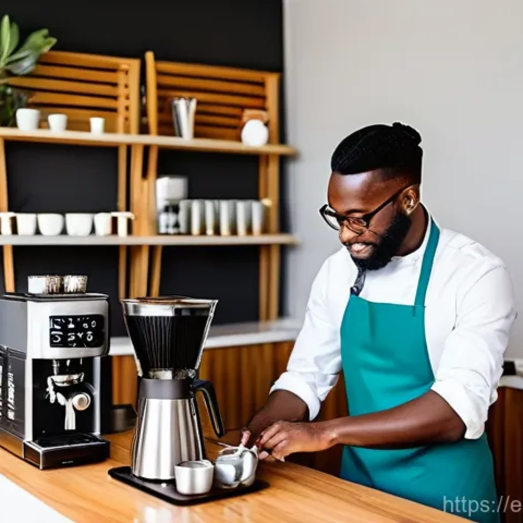 나이지리아에서 인기 있는 커피 브랜드 - **Prompt:** "A vibrant, modern independent coffee shop in Lagos, Nigeria, bustling with young, diver...