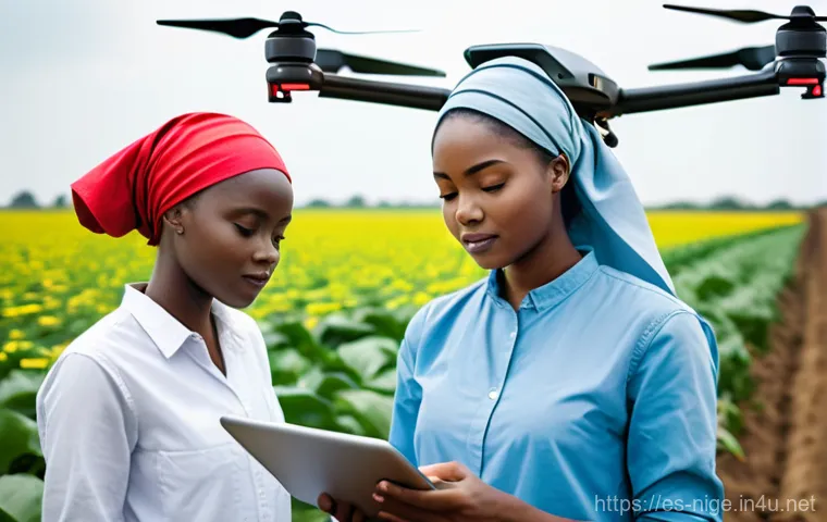 나이지리아 농업 성장 가능성 - A panoramic and vibrant shot of expansive Nigerian farmlands under a clear, bright sky. The fields a...