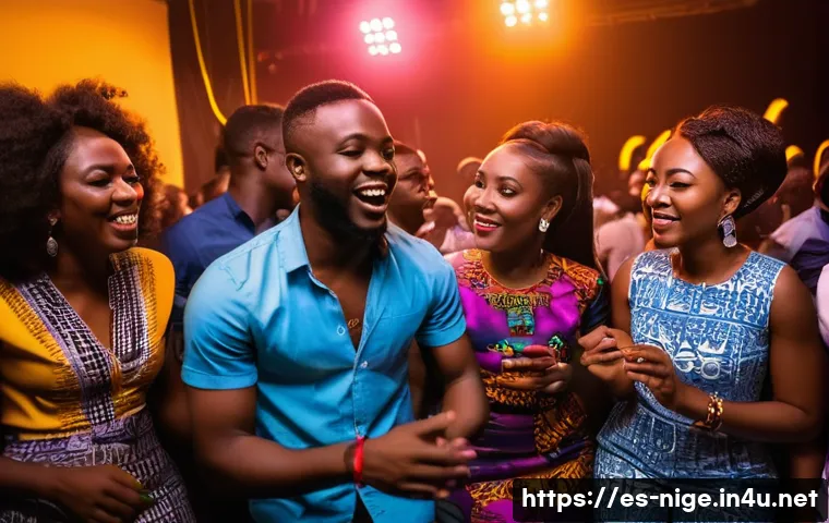 나이지리아에서의 밤 문화 - **Prompt:** A vibrant and energetic Afrobeats club scene in Lagos, Nigeria. The dance floor is packe...