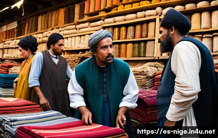 피진 영어의 특징 - **Prompt:** A bustling 18th-century colonial port market scene, filled with diverse merchants, sailo...