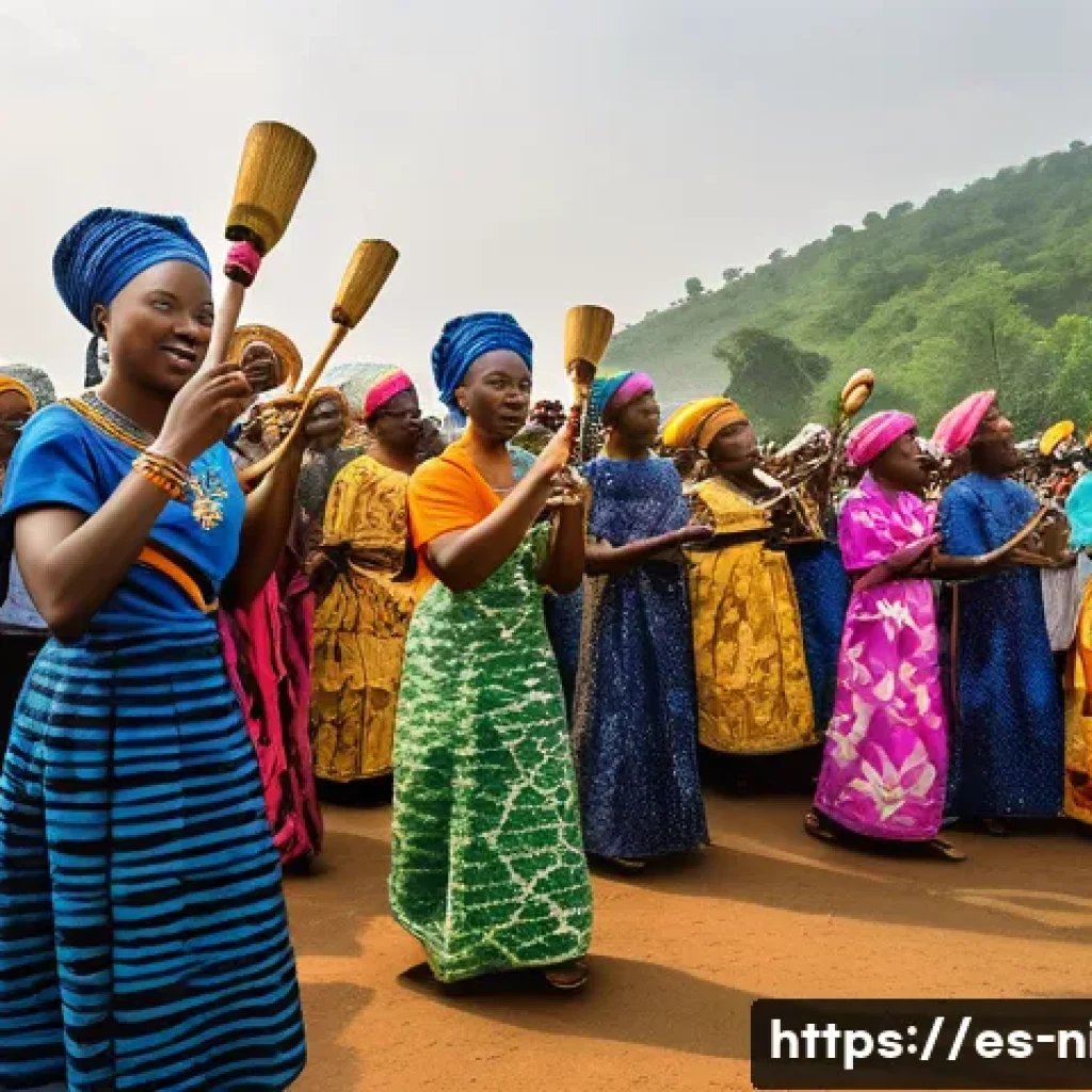 나이지리아에서 경험할 수 있는 이색 문화 - A vibrant scene from the Osun-Osogbo festival in Nigeria, showcasing a large crowd of people dressed...