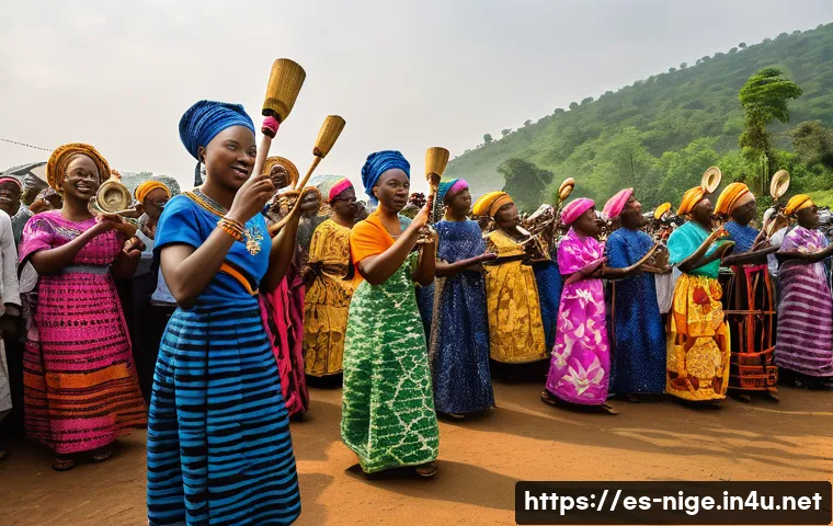 나이지리아에서 경험할 수 있는 이색 문화 - A vibrant scene from the Osun-Osogbo festival in Nigeria, showcasing a large crowd of people dressed...