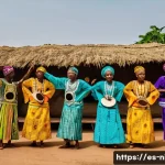 Home 22 나이지리아에서 전통 춤 배우기 - A vibrant scene capturing a group of Yoruba dancers performing the Egungun dance during a traditiona...
