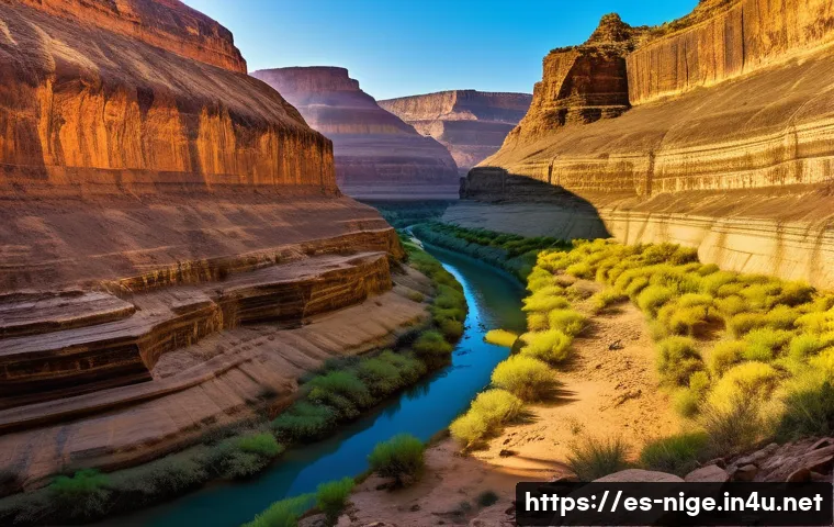 올두바이 협곡 고고학 유적지 - A panoramic view of a deep canyon with layered rock formations showcasing vivid colors and intricate...